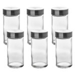Set 6 borcane condimente 5Five din sticla, 80 ml, capac inox, transparent