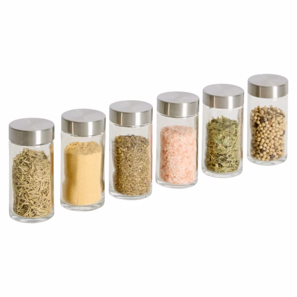 Set 6 borcane condimente 5Five din sticla, 80 ml, capac inox, transparent - imagine 2