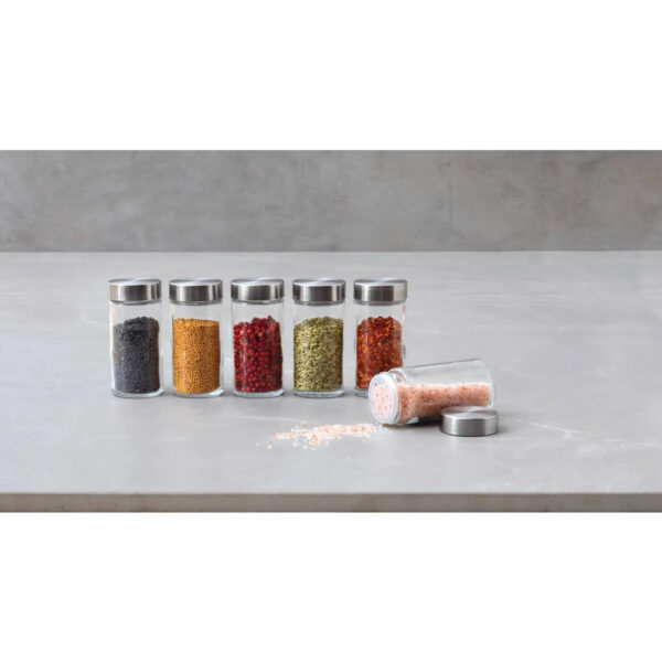 Set 6 borcane condimente 5Five din sticla, 80 ml, capac inox, transparent - imagine 6