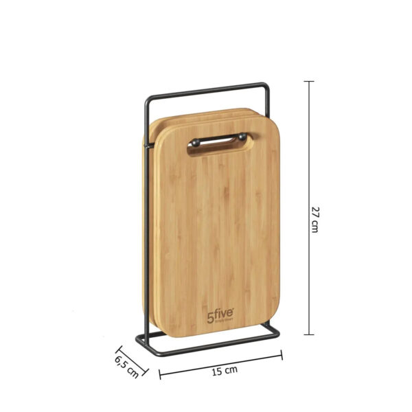 Set 4 platouri tapas 5Five din bambus cu suport metalic, 15x7x27 cm, natur - imagine 4