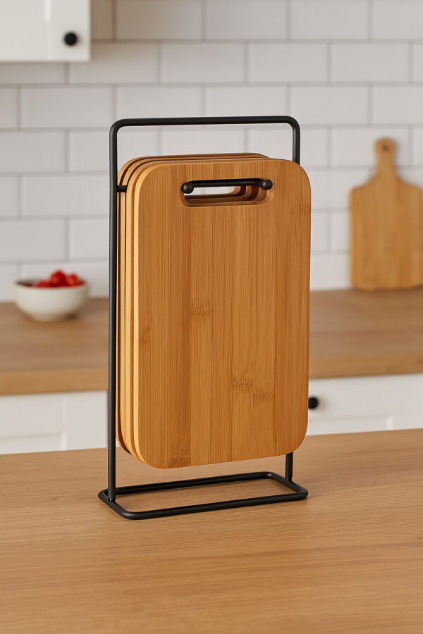 Set 4 platouri tapas 5Five din bambus cu suport metalic, 15x7x27 cm, natur - imagine 7