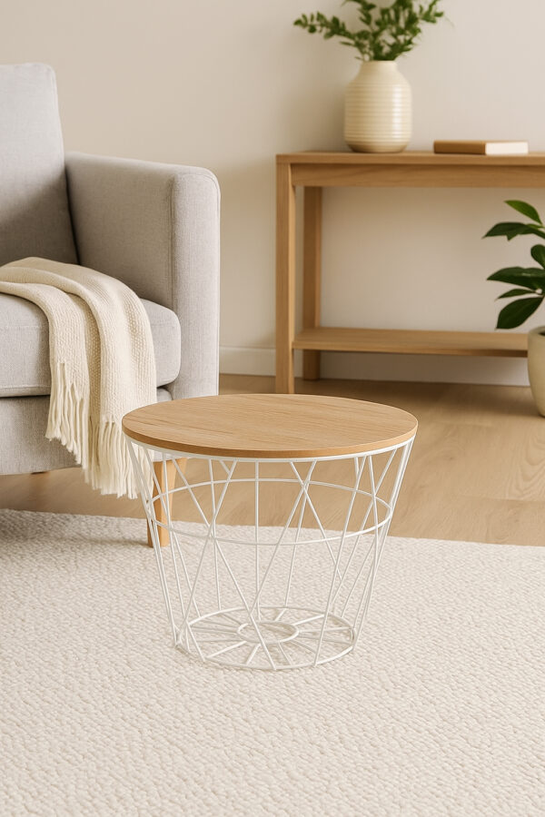 Masuta cafea Atmosphera Kumi, otel si MDF, 38x30 cm, alb - imagine 2