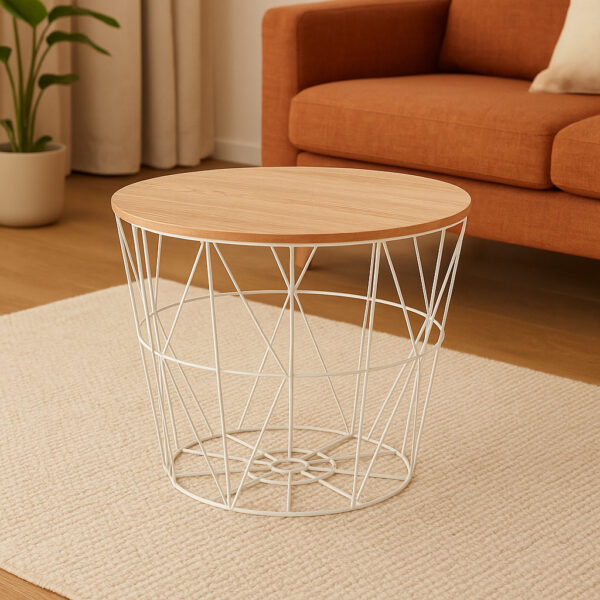Masuta cafea Atmosphera Kumi, otel si MDF, 38x30 cm, alb - imagine 3