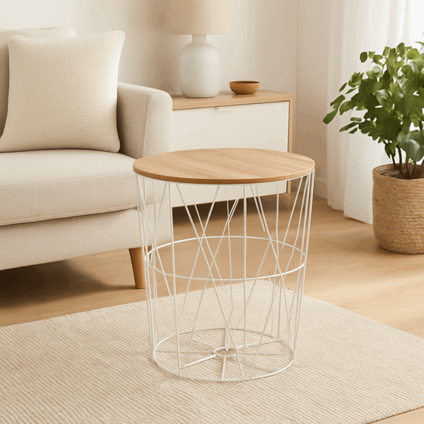 Masuta cafea Atmosphera Kumi, otel si MDF, 47x57 cm, alb - imagine 2