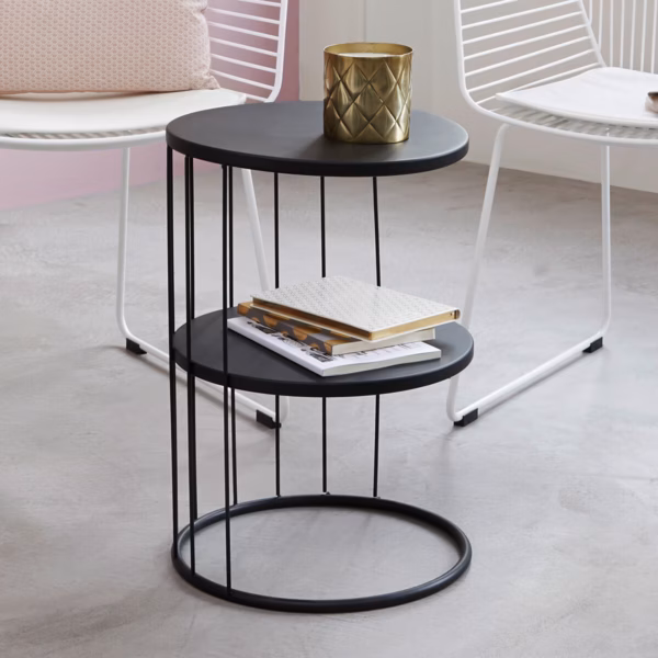 Masuta de cafea Atmosphera Kobu, metal, pe 2 nivele, 36x52 cm, negru - imagine 3