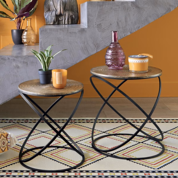 Set 2 masute cafea Atmosphera Etnik, metal si MDF, 40x45 cm si 34x39 cm, cupru - imagine 4