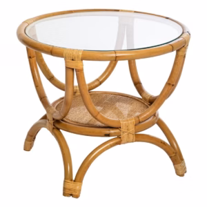 Masuta de cafea Atmosphera Farah, ratan si sticla, 60x50 cm, maro natural