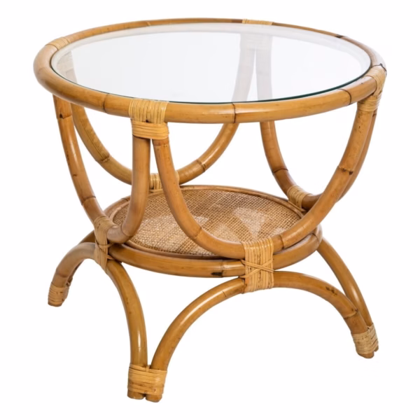Masuta de cafea Atmosphera Farah, ratan si sticla, 60x50 cm, maro natural