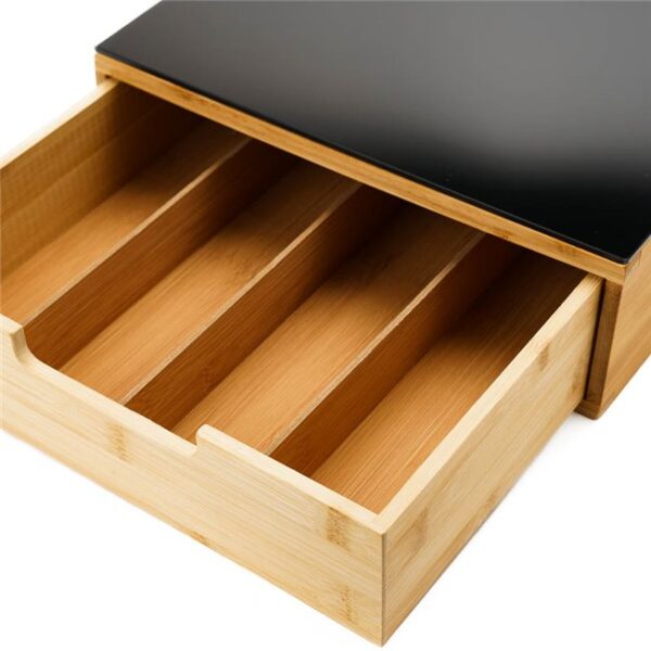 Suport capsule cafea 5Five Blackbamboo, cu sertar, bambus si sticla, 30x30x10 cm, natur si negru - imagine 5