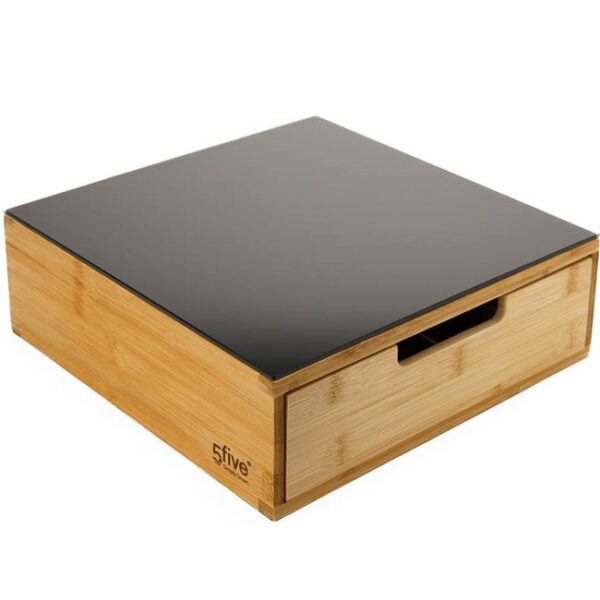 Suport capsule cafea 5Five Blackbamboo, cu sertar, bambus si sticla, 30x30x10 cm, natur si negru - imagine 6