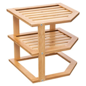 Etajera colt 5Five pentru bucatarie, 2 niveluri, bambus, 25x23x25 cm, maro natural