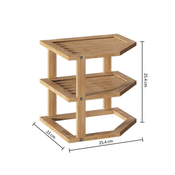Etajera colt 5Five pentru bucatarie, 2 niveluri, bambus, 25x23x25 cm, maro natural - imagine 3
