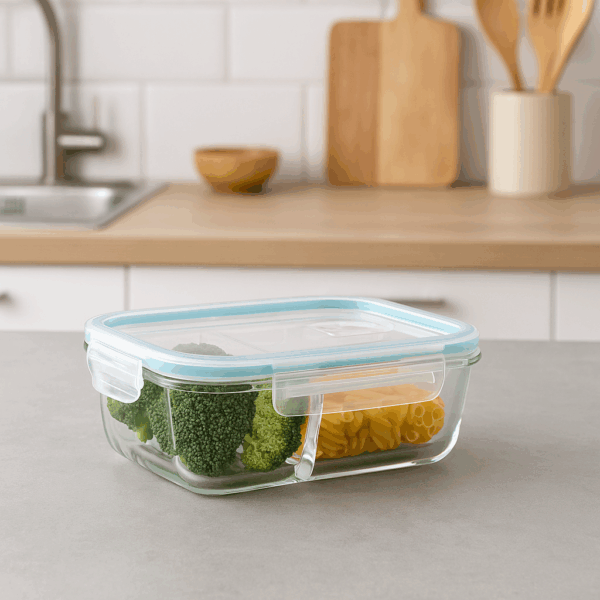 Caserola dreptunghiulara compartimentata 5Five Clipeat, sticla borosilicata, 0.7 L, transparenta - imagine 3