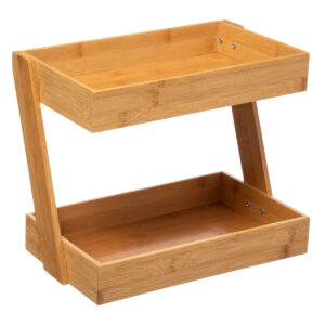 Etajera colt 5Five pentru bucatarie, 2 niveluri, bambus, 26x22x31cm, maro natural