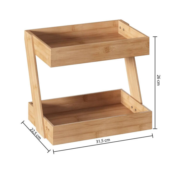 Etajera colt 5Five pentru bucatarie, 2 niveluri, bambus, 26x22x31cm, maro natural - imagine 4