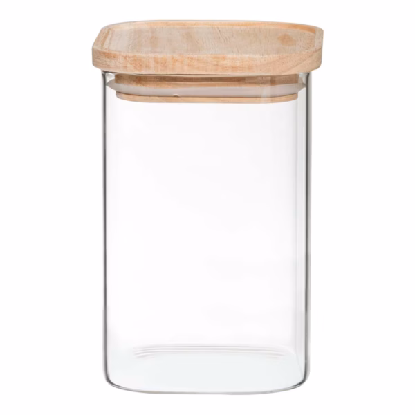 Set 4 borcane depozitare ermetice 5Five, sticla borosilicata si capac lemn, transparent - imagine 4