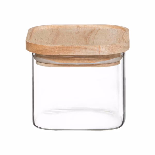 Set 4 borcane depozitare ermetice 5Five, sticla borosilicata si capac lemn, transparent - imagine 5