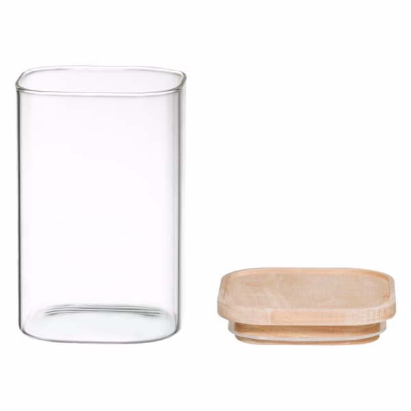 Set 4 borcane depozitare ermetice 5Five, sticla borosilicata si capac lemn, transparent - imagine 6