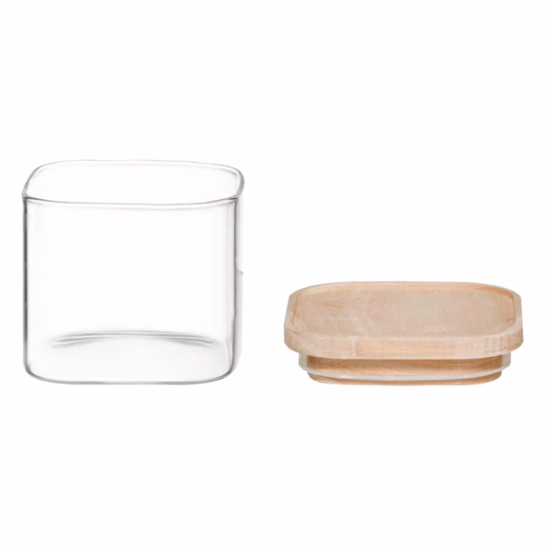 Set 4 borcane depozitare ermetice 5Five, sticla borosilicata si capac lemn, transparent - imagine 7