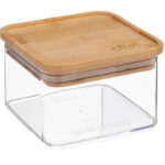 Cutie depozitare 5Five Eske patrata 0.5L, capac bambus, PS transparent