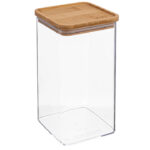Cutie depozitare 5Five Eske patrata 1.5L, capac bambus, PS transparent