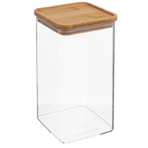 Cutie depozitare 5Five Eske patrata 1.5L, capac bambus, PS transparent