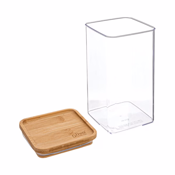 Cutie depozitare 5Five Eske patrata 1.5L, capac bambus, PS transparent - imagine 2