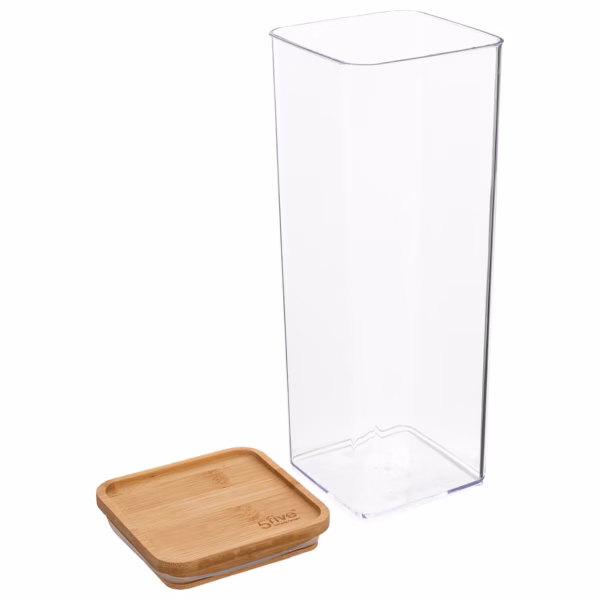 Cutie depozitare 5Five Eske patrata 2L, capac bambus, PS transparent - imagine 2