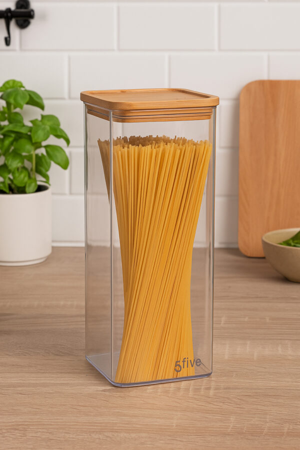 Cutie depozitare 5Five Eske patrata 2L, capac bambus, PS transparent - imagine 3