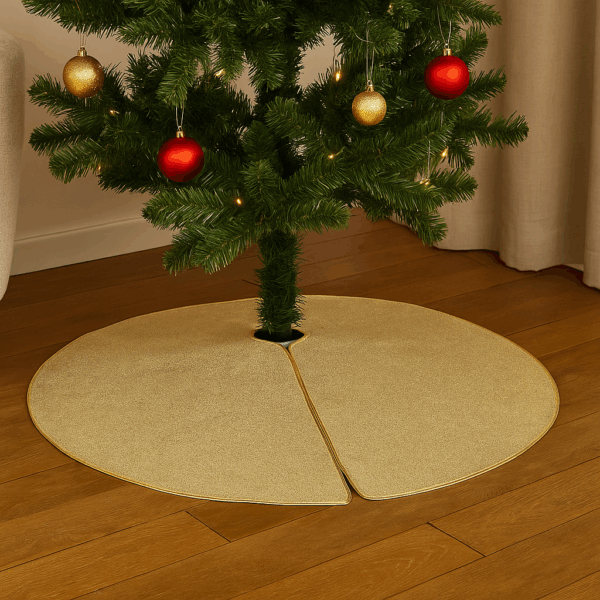 Covoras de pus sub bradul de Craciun, diametru 90 cm, auriu - imagine 2