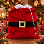 Sac cadouri Mos Craciun 50x70 cm, din poliester, rosu
