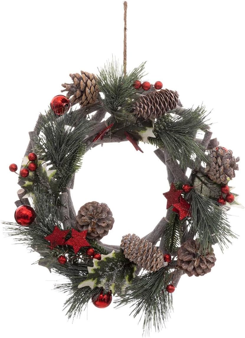 Coronita decorativa cu crengute, pentru Craciun, diametru 30 cm, cu plante uscate - imagine 5