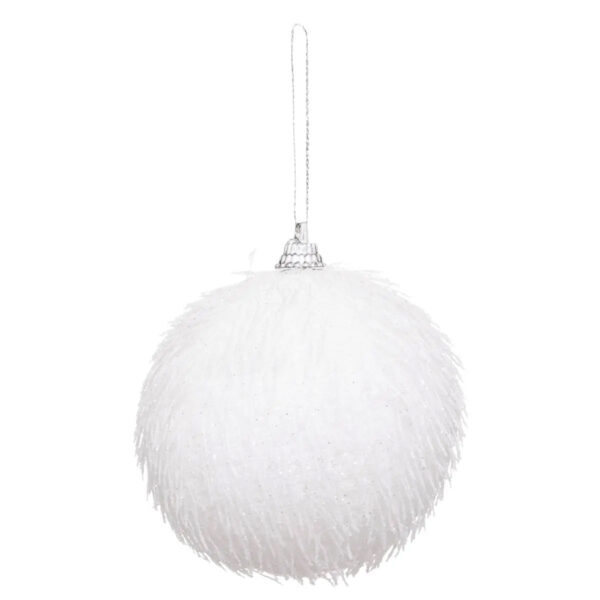 Glob decorativ Atmosphera cu sclipici, efect zapada, diametru 9 cm, alb