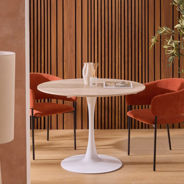 Masa rotunda Atmosphera Elias, 102x74 cm, MDF si metal, bej si alb - imagine 2
