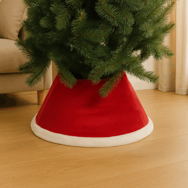 Husa decorativa tip fusta pentru bradul de Craciun, pufoasa, diametru 56 cm, rosu - imagine 2