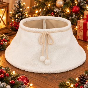 Husa decorativa tip fusta pentru bradul de Craciun, pufoasa, diametru 56 cm, alb