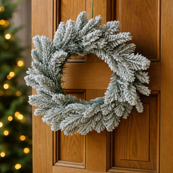 Coronita decorativa inzapezita, pentru Craciun, diametru 40 cm, verde - imagine 2