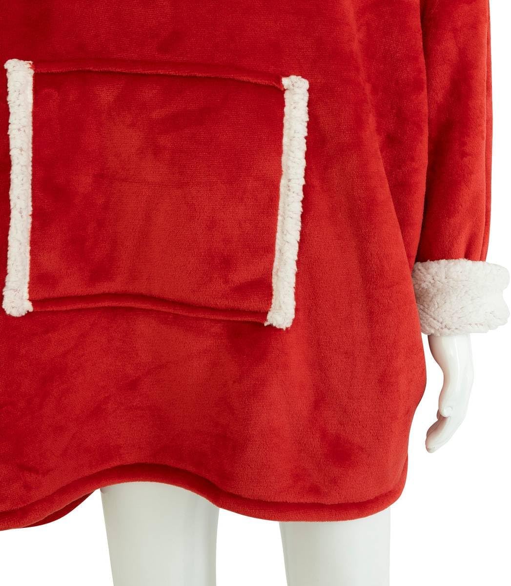 Patura tip hanorac, cu maneci, gluga si buzunare, material plus, marime universala, rosu - imagine 4