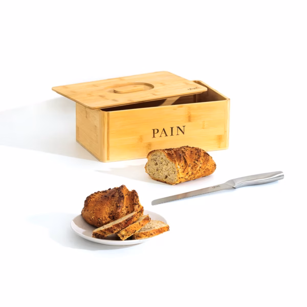 Cutie paine bambus 5Five cu design natural si capac rabatabil, 33x13x20 cm, maro natur - imagine 2