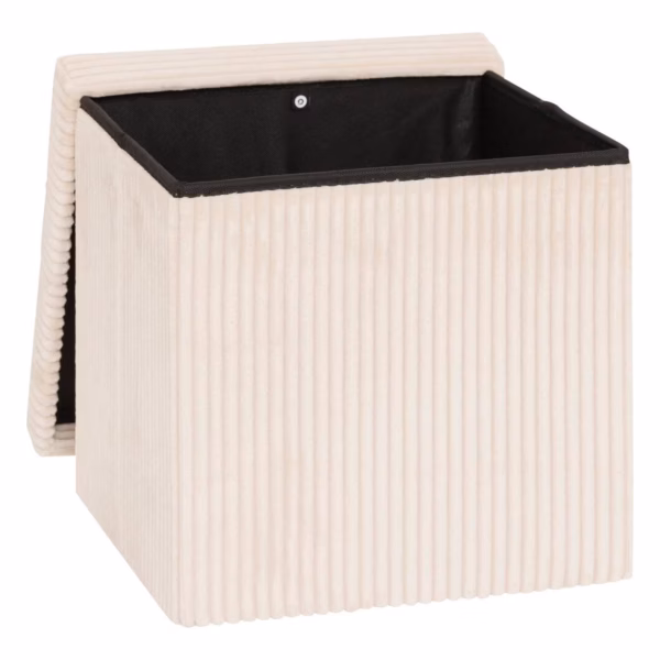 Taburet pliabil Atmosphera Arum din material tip catifea raiat, 38x38x38 cm, ivoire - imagine 2