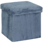 Taburet pliabil Atmosphera Arum din material tip catifea raiat, 38x38x38 cm, albastru inchis