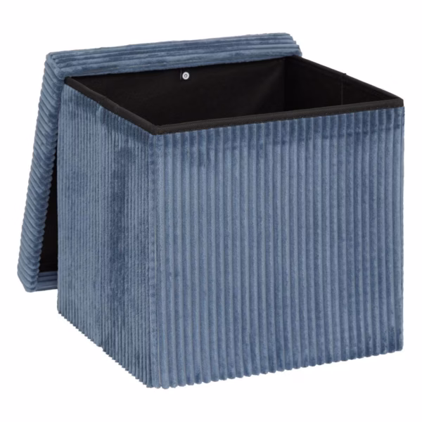 Taburet pliabil Atmosphera Arum din material tip catifea raiat, 38x38x38 cm, albastru inchis - imagine 2