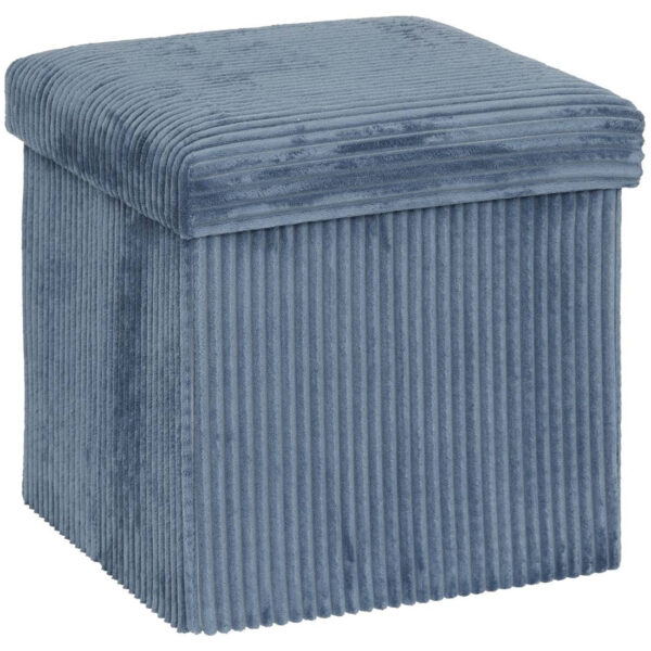 Taburet pliabil Atmosphera Arum din material tip catifea raiat, 38x38x38 cm, albastru inchis