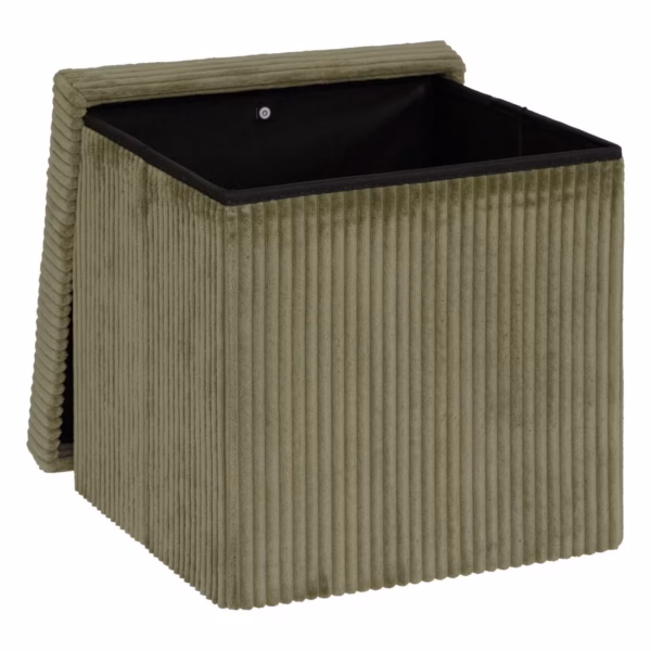 Taburet pliabil Atmosphera Arum din material tip catifea raiat, 38x38x38 cm, verde kaki - imagine 3