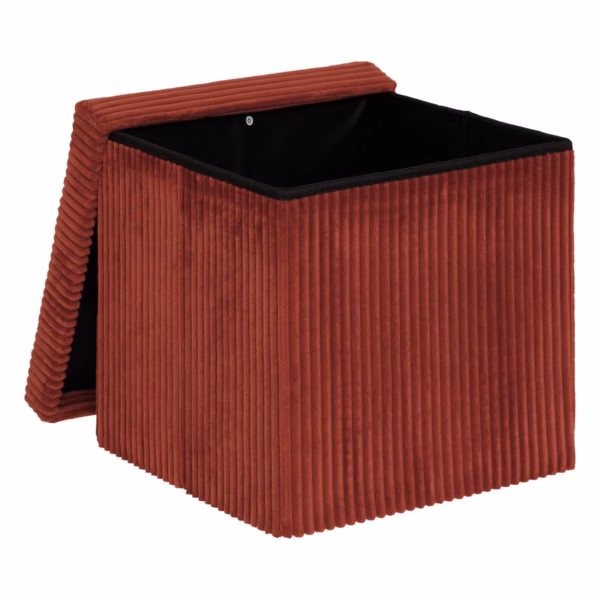 Taburet pliabil Atmosphera Arum din material tip catifea raiat, 38x38x38 cm, ambra - imagine 2