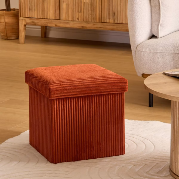 Taburet pliabil Atmosphera Arum din material tip catifea raiat, 38x38x38 cm, ambra - imagine 5