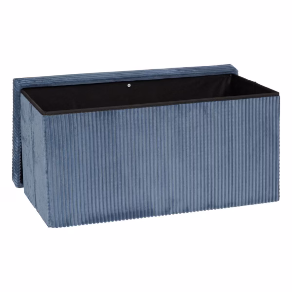 Taburet dublu pliabil Atmosphera Arum din material tip catifea raiat, 76x38x38 cm, albastru inchis - imagine 2