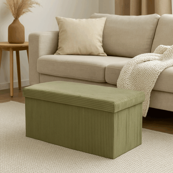 Taburet dublu pliabil Atmosphera Arum din material tip catifea raiat, 76x38x38 cm, verde kaki - imagine 2