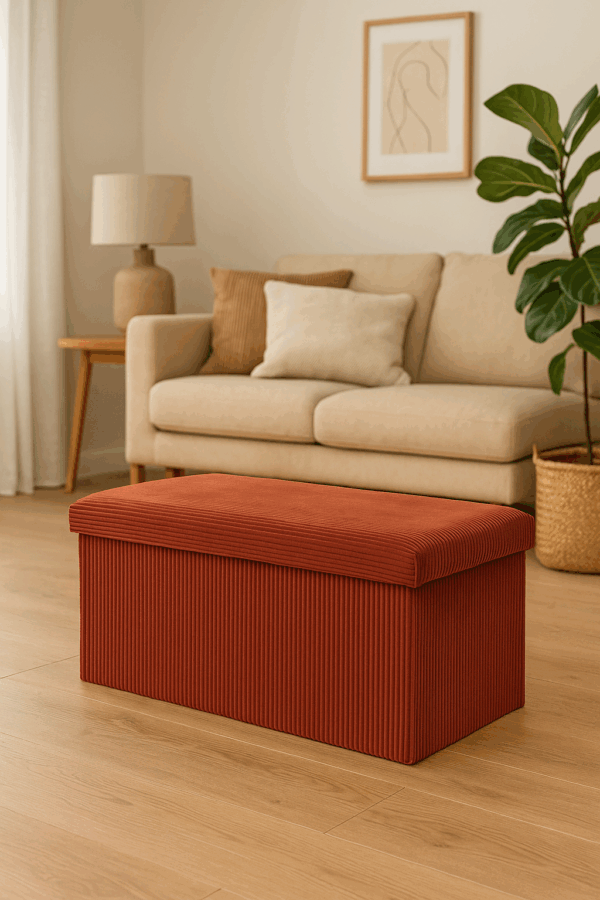 Taburet dublu pliabil Atmosphera Arum din material tip catifea raiat, 76x38x38 cm, ambra - imagine 3