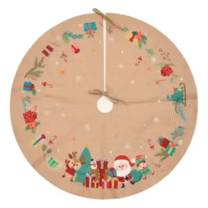 Covoras de pus sub bradul de Craciun, diametru 90 cm, model Mos Craciun, iuta, bej